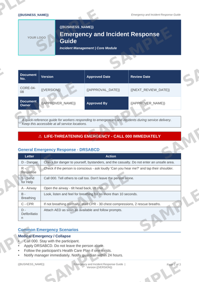 Emergency and Incident Response Guide sample page preview
