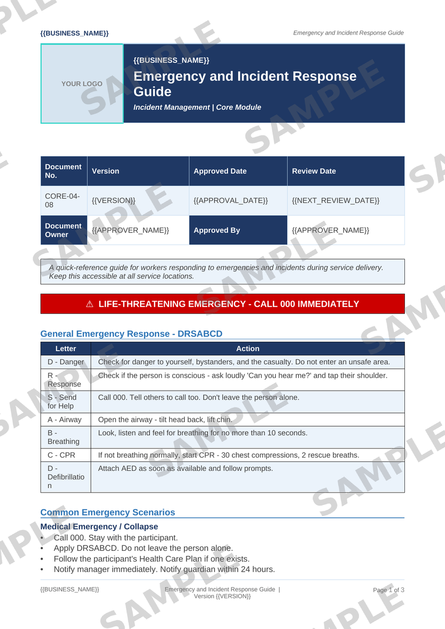 Emergency and Incident Response Guide sample page preview
