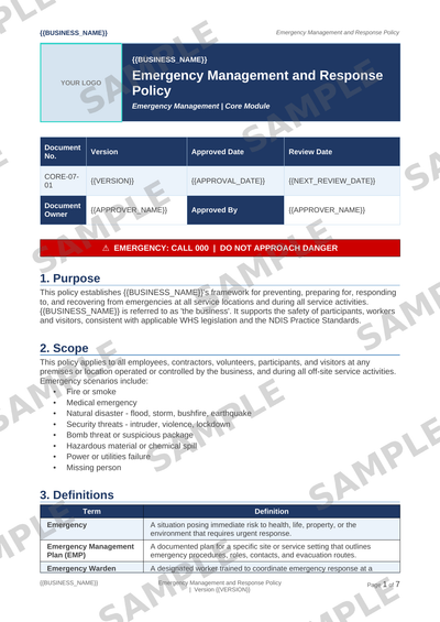 Emergency Management and Response Policy sample page preview