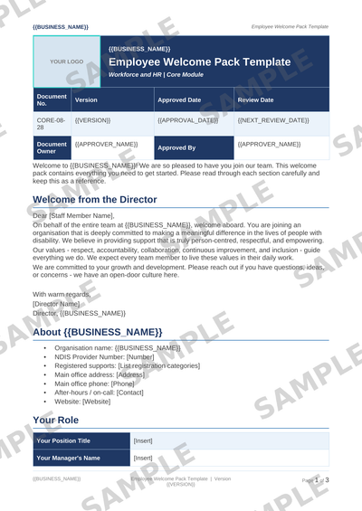 Employee Welcome Pack Template sample page preview