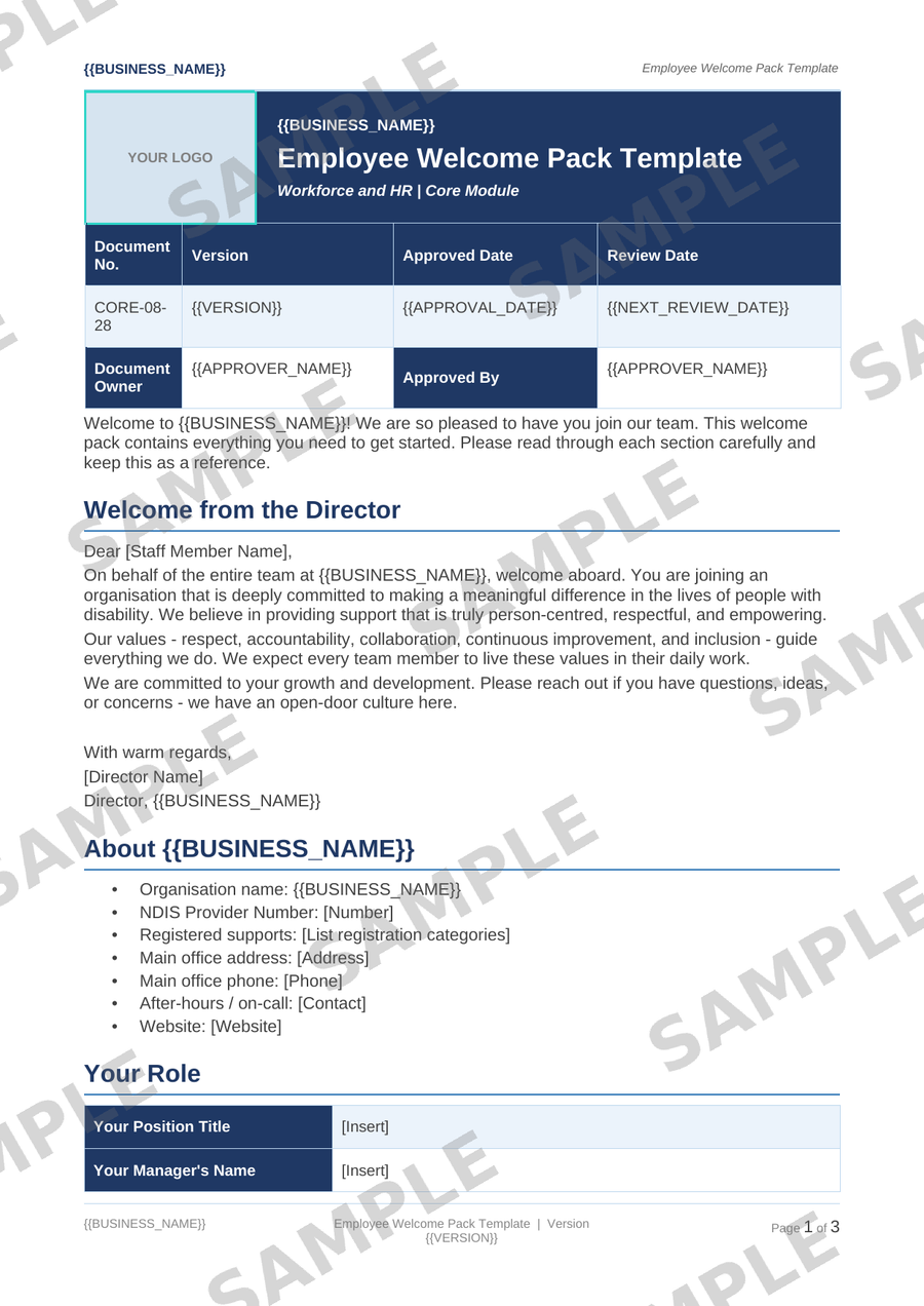 Employee Welcome Pack Template sample page preview