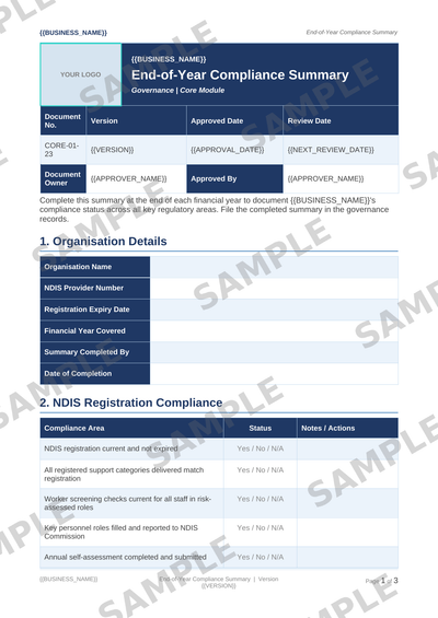 End-of-Year Compliance Summary sample page preview