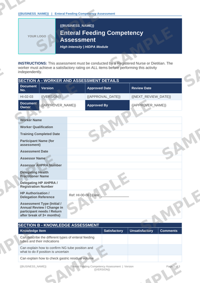 Enteral Feeding Competency Assessment sample page preview
