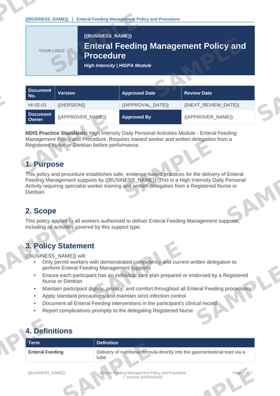 Enteral Feeding Management Policy and Procedure sample page preview