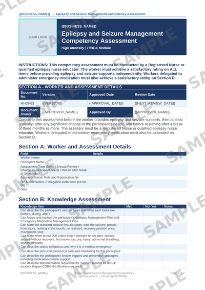 Epilepsy and Seizure Management Competency Assessment sample page preview