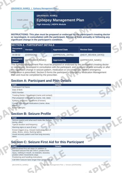 Epilepsy Management Plan sample page preview