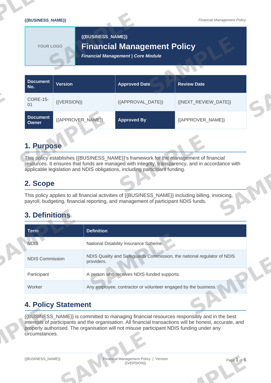 Financial Management Policy sample page preview