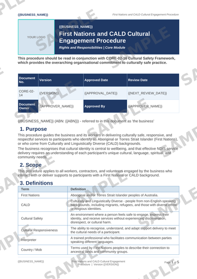First Nations and CALD Cultural Engagement Procedure sample page preview