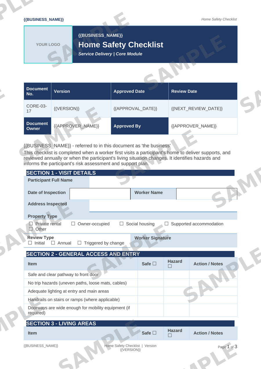 Home Safety Checklist sample page preview