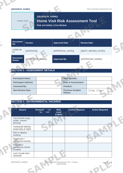 Home Visit Risk Assessment Tool sample page preview