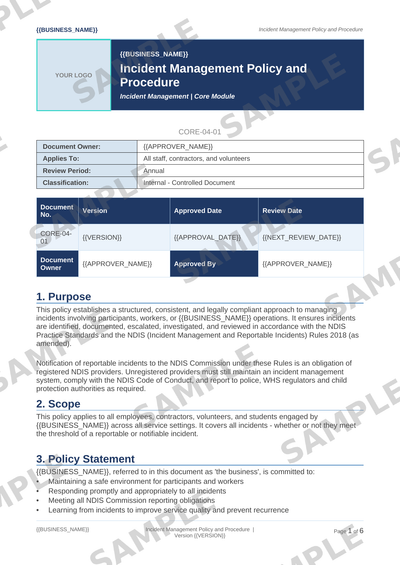 Incident Management Policy and Procedure sample page preview