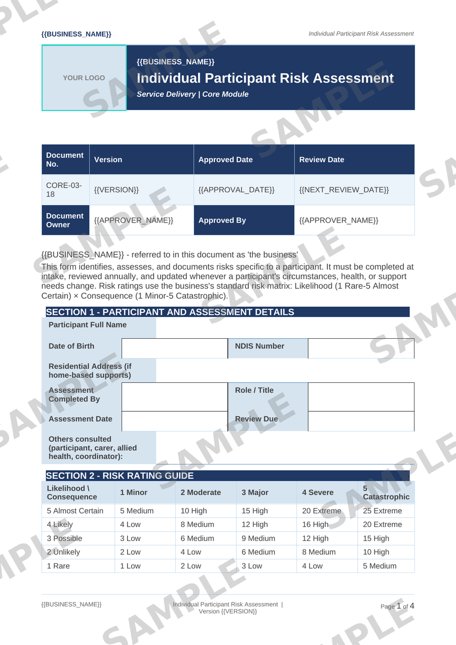 Individual Participant Risk Assessment sample page preview