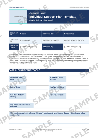 Individual Support Plan Template sample page preview