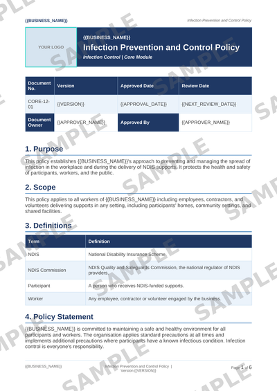 Infection Prevention and Control Policy sample page preview