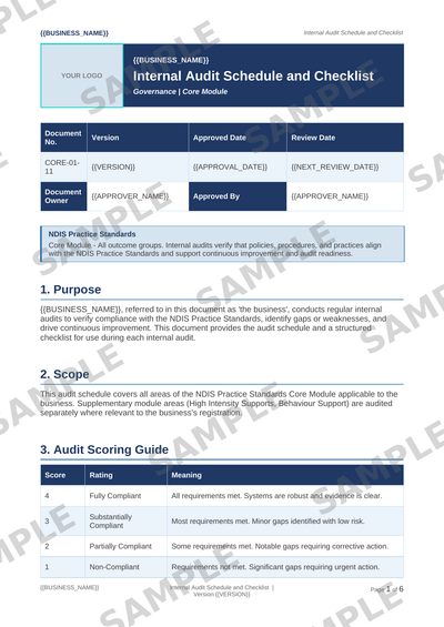 Internal Audit Schedule and Checklist sample page preview