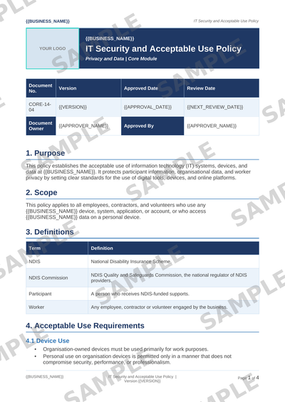 IT Security and Acceptable Use Policy sample page preview