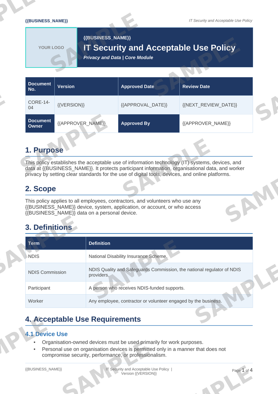 IT Security and Acceptable Use Policy sample page preview