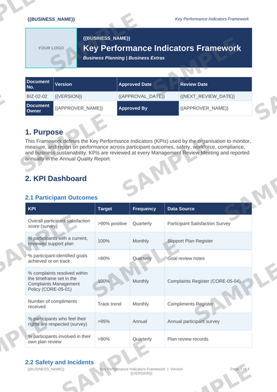 Key Performance Indicators Framework sample page preview