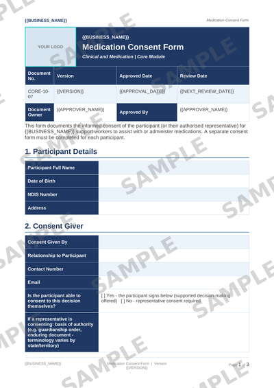 Medication Consent Form sample page preview