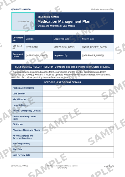 Medication Management Plan sample page preview