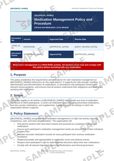 Medication Management Policy and Procedure sample page preview