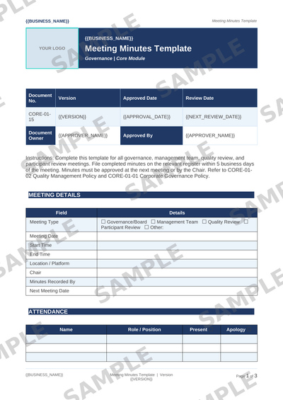 Meeting Minutes Template sample page preview