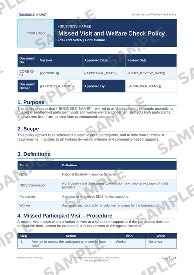 Missed Visit and Welfare Check Policy sample page preview