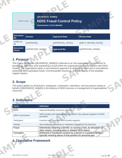 NDIS Fraud Control Policy sample page preview