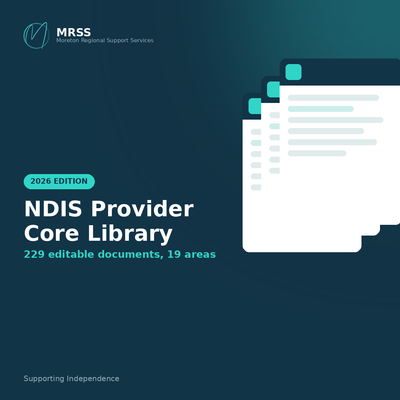 NDIS Provider Core Library template pack cover, 229 editable documents