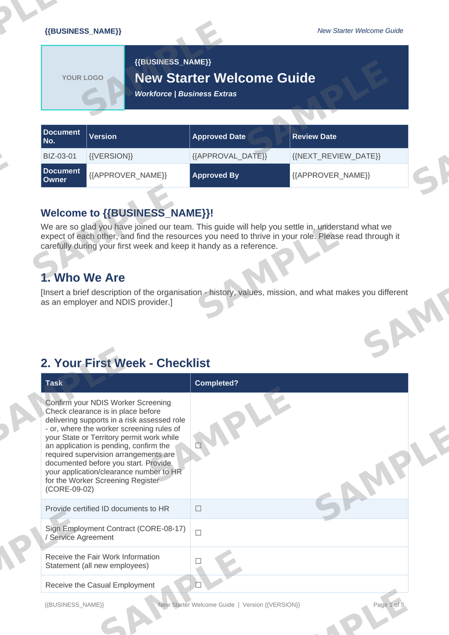 New Starter Welcome Guide sample page preview