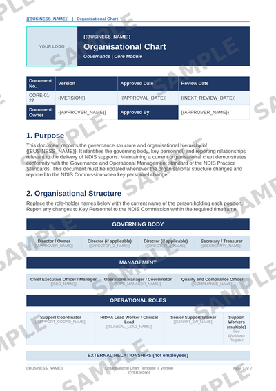 Organisational Chart Template sample page preview