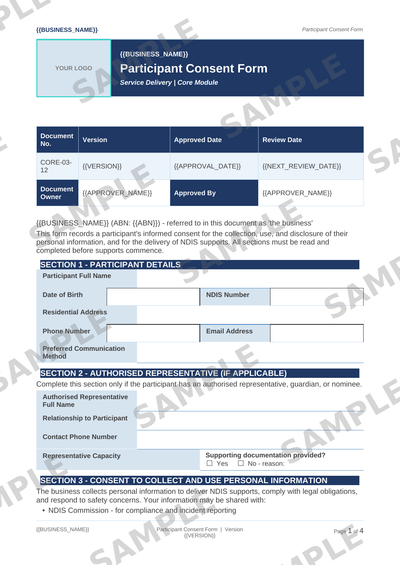 Participant Consent Form sample page preview