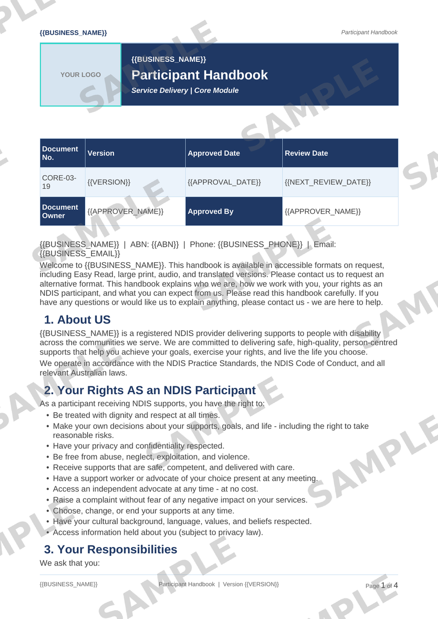 Participant Handbook sample page preview