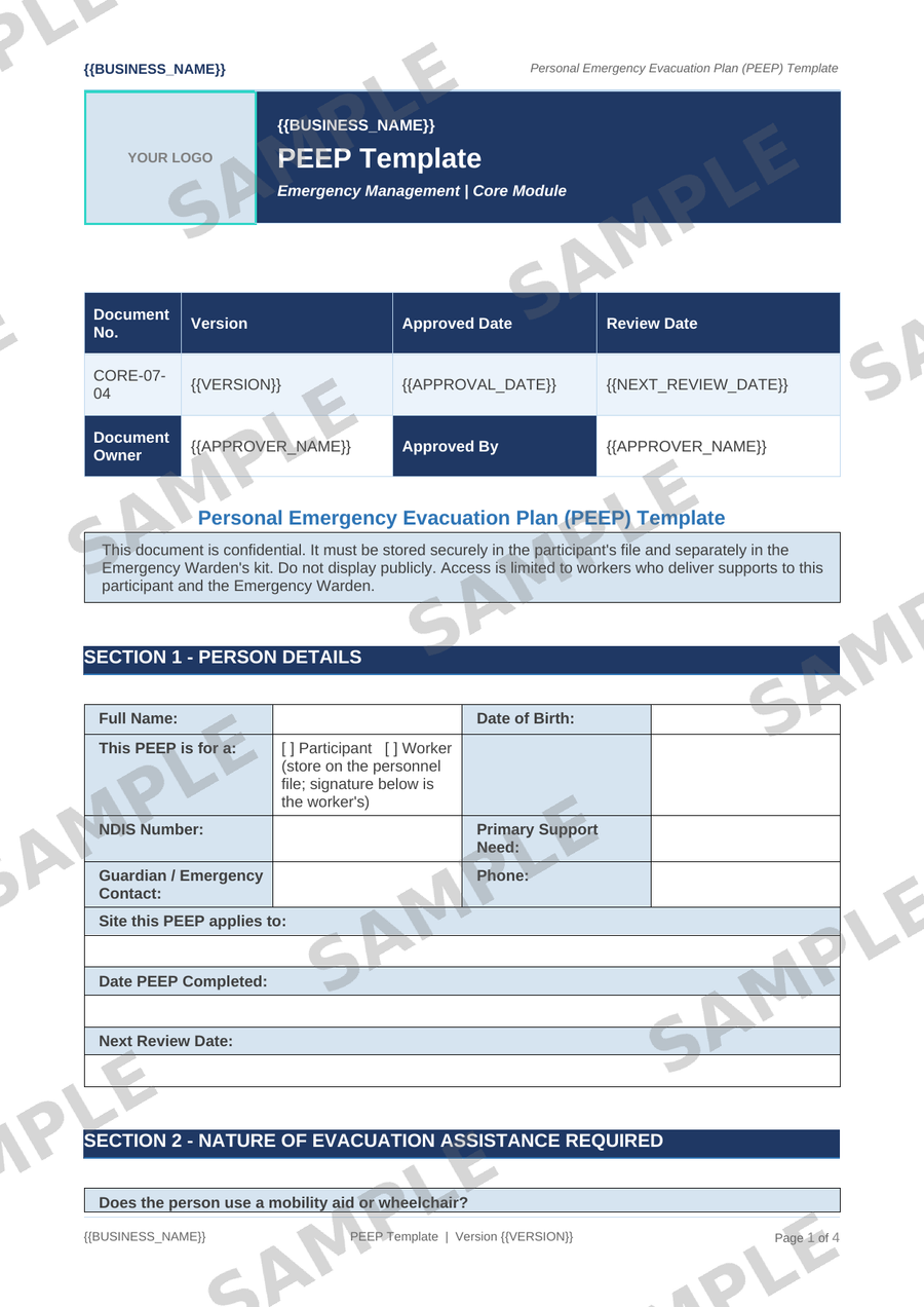 PEEP Template sample page preview