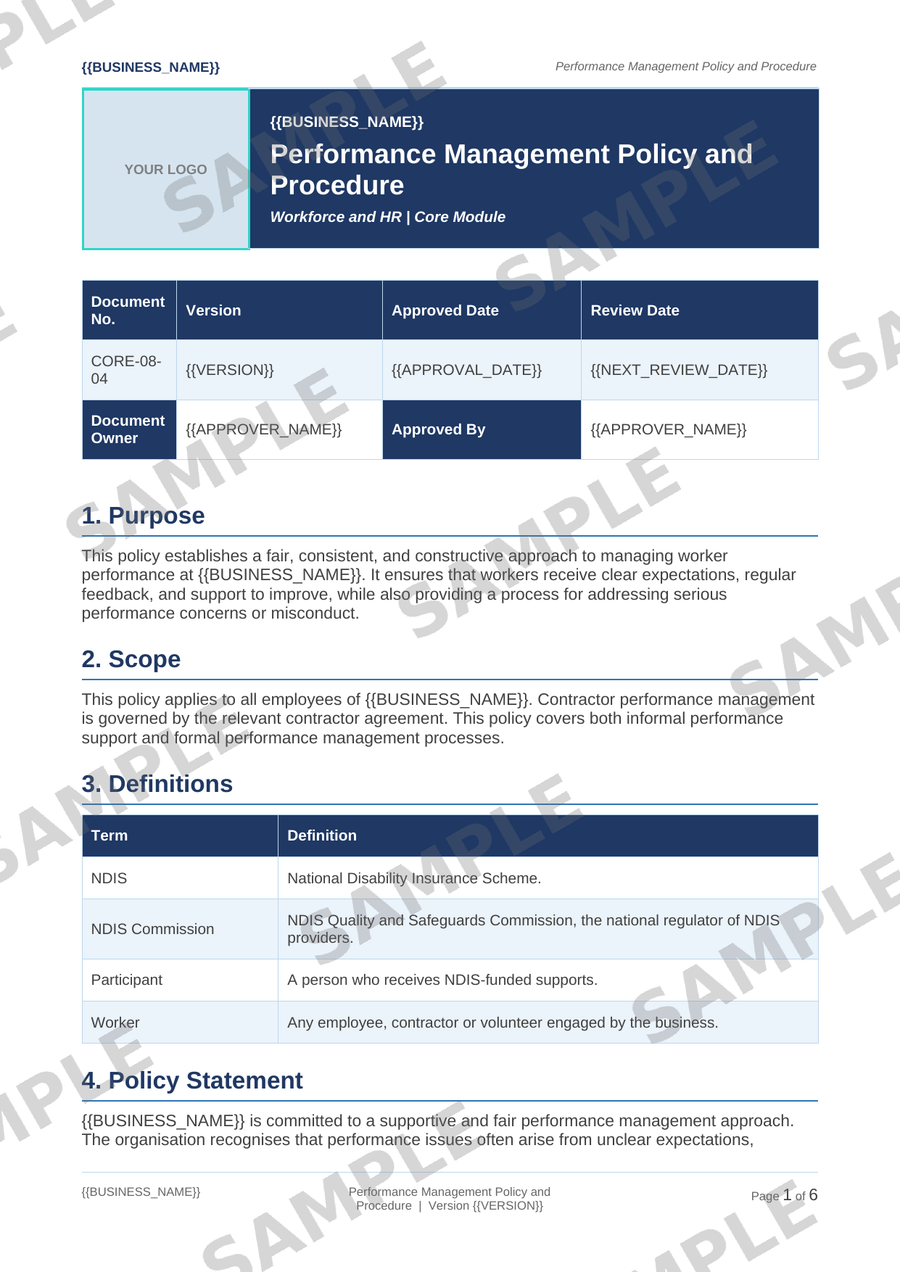 Performance Management Policy and Procedure sample page preview