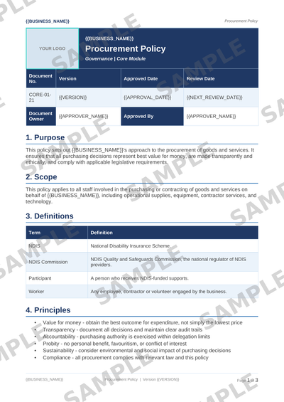 Procurement Policy sample page preview