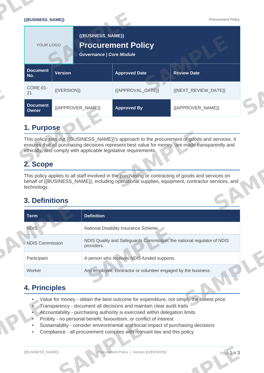 Procurement Policy sample page preview
