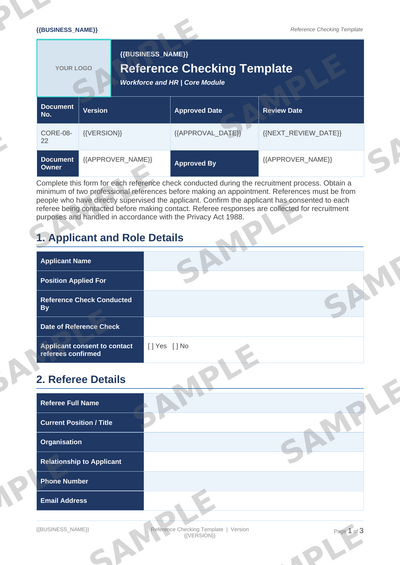 Reference Checking Template sample page preview