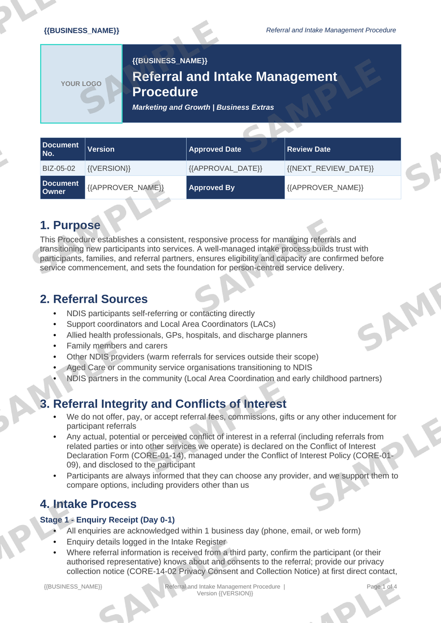 Referral and Intake Management Procedure sample page preview