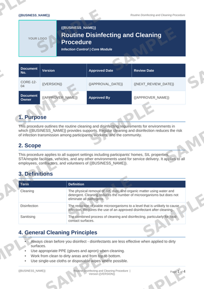 Routine Disinfecting and Cleaning Procedure sample page preview