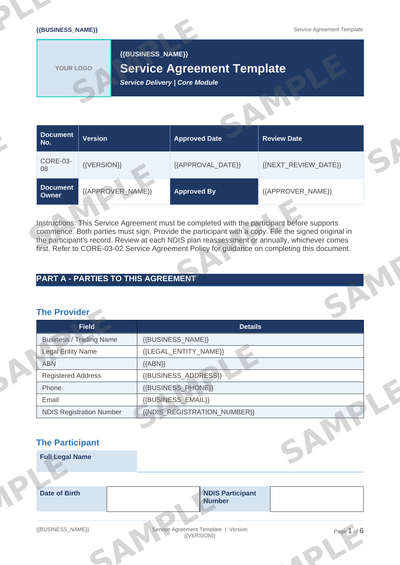 Service Agreement Template sample page preview