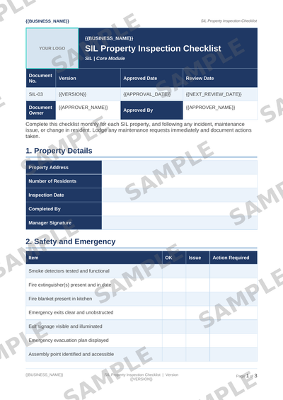 SIL Property Inspection Checklist sample page preview