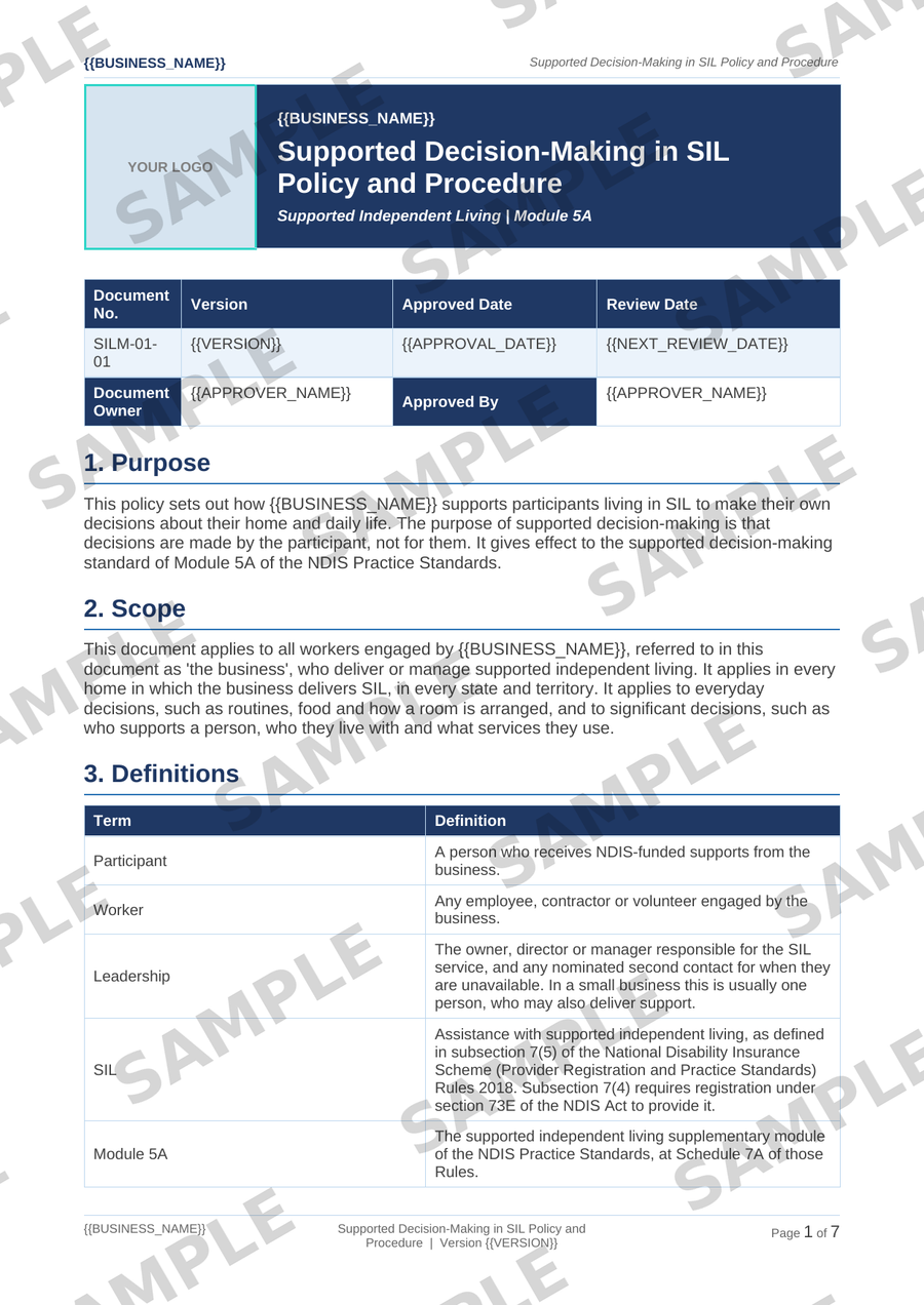 Sample NDIS Supported Decision-Making in SIL Policy and Procedure template