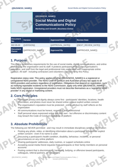 Social Media and Digital Communications Policy sample page preview