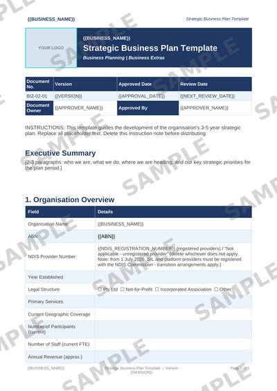 Strategic Business Plan Template sample page preview
