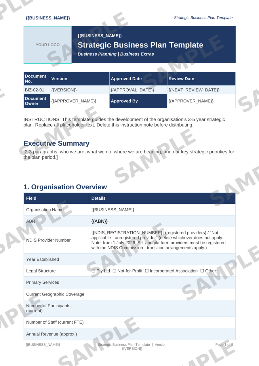 Strategic Business Plan Template sample page preview