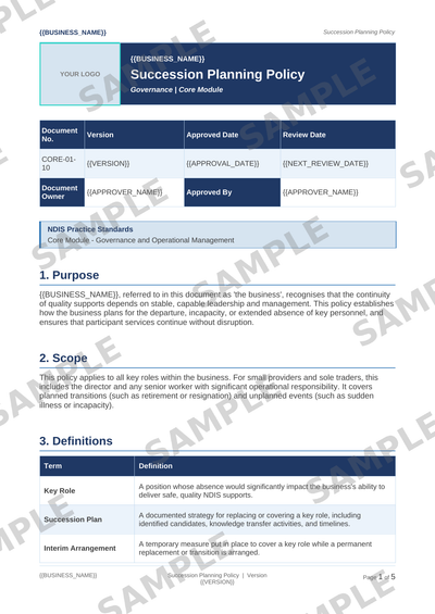Succession Planning Policy sample page preview