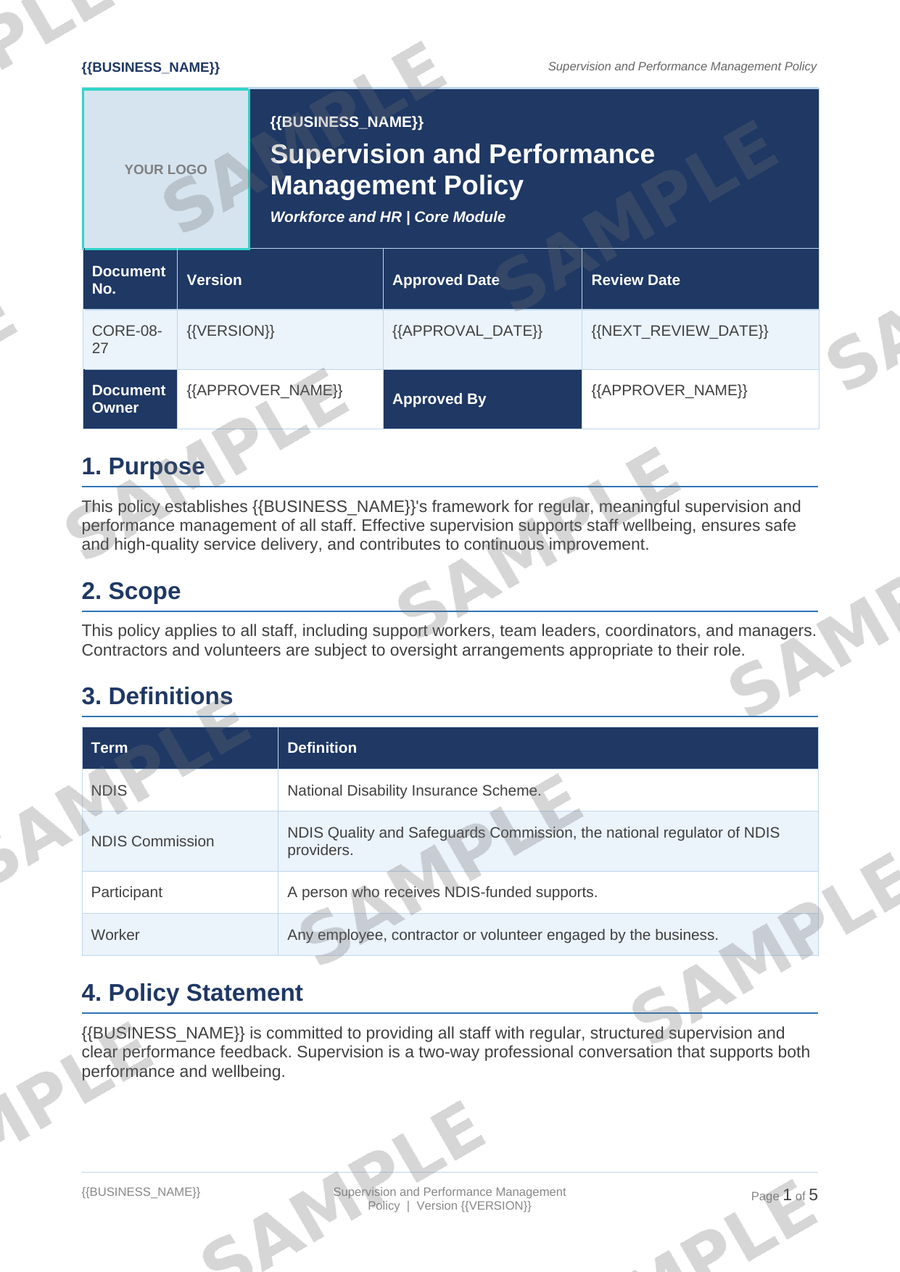 Supervision and Performance Management Policy sample page preview