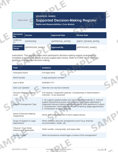 Supported Decision-Making Register sample page preview