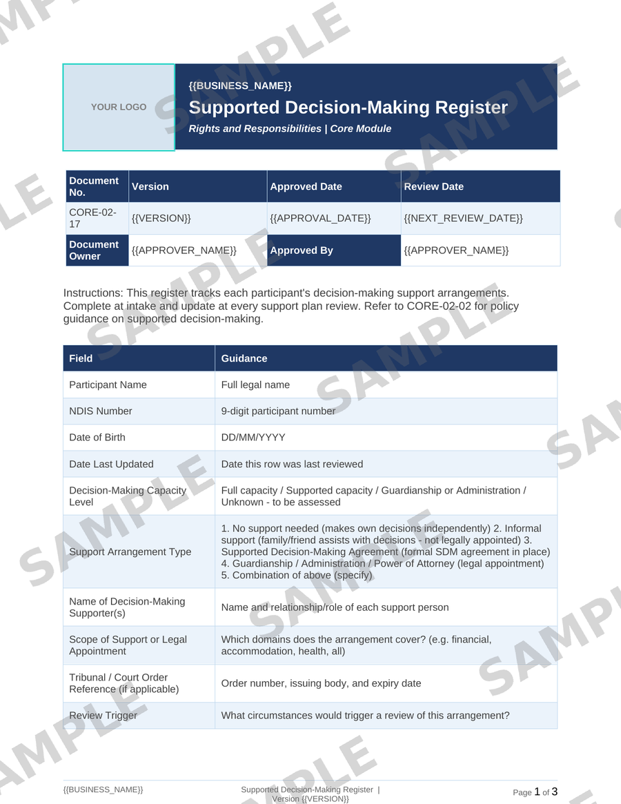 Supported Decision-Making Register sample page preview